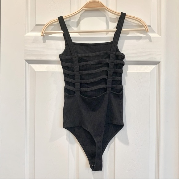 Express Black Ribbed Cage Strappy Ladder Back Bodysuit - Picture 6 of 10